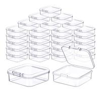 Prmape 30 Pieces Small Storage Box with Lid, 5.5 * 5.5 * 2cm Mini Rectangular Plastic Boxes, Mini Clear Bead Storage Containers, Containers with Hinged Lids for Bead Pill Candy Jewellery Craft