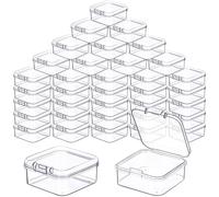 Prmape 48 Pieces Small Storage Box with Lid, 4.5 * 4.5 * 2cm Mini Rectangular Plastic Boxes, Mini Clear Bead Storage Containers, Containers with Hinged Lids for Bead Pill Candy Jewellery Craft
