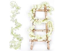 Prmape Pack of 2 Flower Garland Decoration, Cherry Blossom Decoration, 1.8 m, Artificial Flowers Hanging, 135 Flower Heads, White Flower Garland, Artificial Flowers Hanging for Wedding, Party, Home,