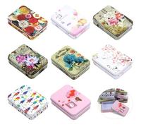 Prmape Pack of 8 Metal Tins with Lids, 90 x 65 x 25 mm Flower Tin Metal Box with Lid Small Metal Tin Retro Style Small Tin Cans Colourful for Small Items and Other Craft Projects