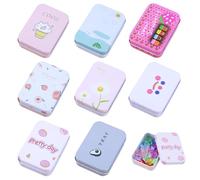 Prmape Pack of 8 Metal Tins with Lids, 90 x 65 x 25 mm Fruit Tin Metal Box with Lid Small Metal Tin Tins Colourful for Small Items and Other Craft Projects