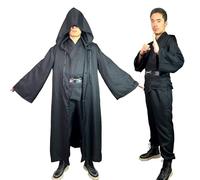 PRmnov Jedi Costume Adult, Tunic Hooded Robe Cloak Medieval Fancy Dress Halloween Cosplay Masquerade (Black, L)