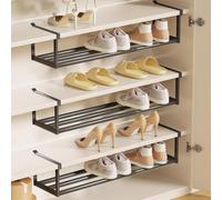 PRMTYUP Cabinet Telescopic Shelf, Expandable Shoe Rack Organizer, Retractable Expandable Under Cabinet Hanging Rack Organizer, Non-Slip, No Punch,Black,2pcs