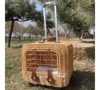 PRMTYUP Cat Suitcase, Outdoor Pet Trolley Case with Ventilation Holes, Rattan Anti Stress Pet Trolley Case, Rolling Cat Carrier Backpack, for Cats Dogs Small Pets,04