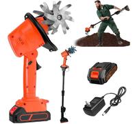 PRMTYUP Electric Garden Rotavator, Cultivator & Rotavator, Cordless Tiller Cultivator, 10cm Tilling Width, 10cm Working Depth, Soil Tiller Rotavator for Farm,Yard,Lawn,with 1 batteries