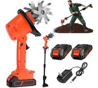PRMTYUP Electric Garden Rotavator, Cultivator & Rotavator, Cordless Tiller Cultivator, 10cm Tilling Width, 10cm Working Depth, Soil Tiller Rotavator for Farm,Yard,Lawn,with 2 batteries