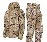 PRMTYUP Men's Softshell Jackets, Waterproof Camouflage Military Uniform Suit, Military Tactical Waterproof Winter Coat, Army Combat Suit Sets with Multi Zipper Pockets, Hood,05,M