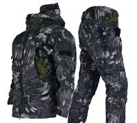 PRMTYUP Men's Softshell Jackets, Waterproof Camouflage Military Uniform Suit, Military Tactical Waterproof Winter Coat, Army Combat Suit Sets with Multi Zipper Pockets, Hood,09,L