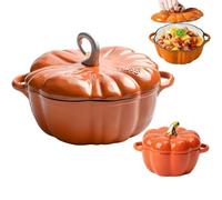 PRMTYUP Pumpkin Cooking Pot, Cute Pumpkin Shape with Lid, Enamelled Cast Iron Non-Stick Stockpot, With Cute Pumpkin Ceramic Bowl, for Oven, Microwave, Induction Cooker,Orange,04