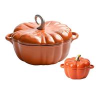 PRMTYUP Pumpkin Pot Cast Iron, Pumpkin Dutch Oven Pot with Lid, Deep Non-Stick Stockpot, With Cute Pumpkin Ceramic Bowl, for Stew, Induction Cooker, Halloween Cooking Gift,Orange,04