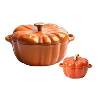 PRMTYUP Pumpkin Pot Cast Iron, Pumpkin Dutch Oven Pot with Lid, Deep Non-Stick Stockpot, With Cute Pumpkin Ceramic Bowl, for Stew, Induction Cooker, Halloween Cooking Gift,Orange,01