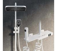 PRMTYUP Thermostatic Shower System, 30x20cm Square Shower Faucet Set, Modern Piano Keys Rain Shower Head Set with Handheld, Spray Gun, Exposed Shower Combo Set,White