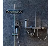 PRMTYUP Thermostatic Shower System, 30x20cm Square Shower Faucet Set, Modern Piano Keys Rain Shower Head Set with Handheld, Spray Gun, Exposed Shower Combo Set,Grey