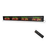 PRMTYUP World Time Zones Clock, Digital Multiple Time Zones Clock, 3/4/5/6 City World Time, Brightness Adjustment, Calibrated Automatically, for Hotels, Multinational Enterprises,4 City