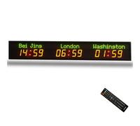 PRMTYUP World Time Zones Clock, Digital Multiple Time Zones Clock, 3/4/5/6 City World Time, Brightness Adjustment, Calibrated Automatically, for Hotels, Multinational Enterprises,3 City