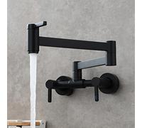 PRNDKYQZ Pot Filler 360° Swivel Folding Kitchen Faucet with Swing Arm, Brass Hot and Cold Kitchen Mixer Tap with 3 Handles, 2 Hole Wall Mounted Kitchen Sink Faucet,Black(Nero)