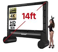 Pro 14 Feet Inflatable Outdoor Movie Projector Screen, Outdoor Blow Projection Screen Mega Projector Screen for Front and Rear Projection - Includes Inflation Fan, Base Stakes, Tie-Downs & Storage Bag