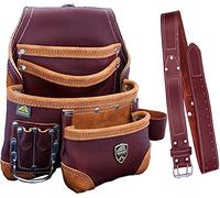 PRO-15. 8 Pockets Carpenter’s Nail & Tool Pouch with Leather Belt, Genuine Leather Tool Pouch, Electrician Tool Pouch Drywall Tool Pouch (MAROON)