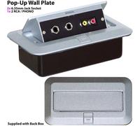Pro 2 Gang Pop Up Wall Floor Plate & Back Box 2X 6.35mm & 2X Rca Phono Outlet