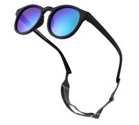 Pro Acme Polarized Round Baby Sunglasses, Flexible Rubber for Toddler Newborn Ages 0-36 Months(Black-blue Mirror)