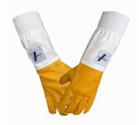 PRO Apiary Yellow Short Gauntlet Leather Beekeeper Gloves Ventilated Bee keeping Beekeeping Bee Gloves Protection (Medium)