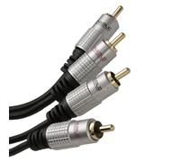 Pro Audio Metal 2 x RCA Phono Plugs to Twin Plugs Cable Lead Gold 1m
