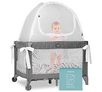 Pro Baby Safety Premium Pack n Play Tent, Mini Crib Tent to Keep Baby from Climbing Out, Auto Pop Up Pack and Play Tent with Auto-Lock Zippers, Thick Velvety Breathable Mesh (Geometric Cubes)