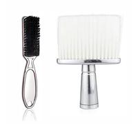 Pro Barber Brush Set for Removing Loose Hair | Salon Hairdresser Clean Brushes Neck Duster Brush Clipper Cleaning Hairbrush(Silver)