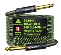 Pro Bass Guitar Cable 15ft, Gold-Plated Neutrik REAN Connector, Low Capacitance 99.99% 18AWG OFC, Kevlar-Reinforced 1/4 Inch Instrument Cable for Fender Combo Electric Amp Rumble Marshall