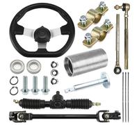 PRO BAT 270mm/10.6'' Steering Wheel Steel Kit with 22mm 7/8'' Universal Handlebar Mounting Clamps 320mm/12.6'' Gear Rack Pinion Adjustable Shaft Set for 110cc Go Kart Golf Buggy UTV
