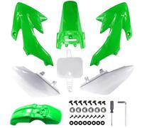 PRO BAT 7 PCs Plastic Fender Complete Kit w/Bolts for CRF50 CRF50F 125cc 150cc Pit Bike, White&Green