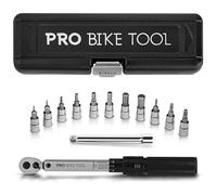 PRO BIKE TOOL 1/4 Inch Drive Click Torque Wrench Set - 2 to 20 Nm - Bicycle Precision Maintenance Kit for Road & Mountain Bikes - Includes Allen & Torx Sockets, Extension Bar & Storage Box (Silver)