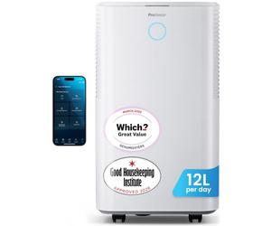 Pro Breeze® OmniDry 12L/Day Dehumidifier with Automatic Humidity Sensor & Display, 24Hr Timer, Laundry Drying, Continuous Drainage (White, 12 Litres + Smart App)