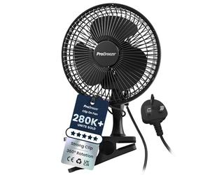 Pro Breeze PowerCool 360 - 6 Inch Quiet Clip On Desk Fan, Small & Powerful Table Fan with Strong Clamp, Plug In Mains Powered, 2 Speeds, 360° Adjustable Head for Bedroom, Office, Cot & Home