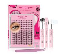PRO Cluster Lashes Kit Natural Individual Lashes D Curl Cluster Eyelash Extensions 8-16mm Individual Eyelashes Kit with Lash Bond, Lash Applicator (Natural02-8-16mix)