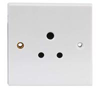PRO ELEC 1 Gang 5A Round Pin Mains Socket - Unswitched, Shuttered, BS 546, White Moulded - PELB1758