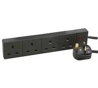 pro-elec 1 m 4 Gang Way UK 13 A Trailing Socket Mains Power Extension Lead - Black