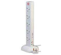 PRO ELEC 10-Gang Surge-Protected Tower Extension Lead with USB, 2m Cable, 13A, White - PEL00959