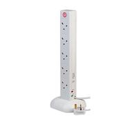 PRO ELEC - 10-Gang Surge Protected Tower Mains Extension with USB, 1m White