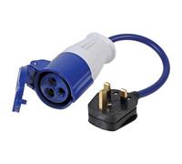 Pro elec 13A Plug To 16A Socket 2P+E Mains Electric Hook Up Adaptor Converter Lead For Camping / Motor Home / Caravan - Blue