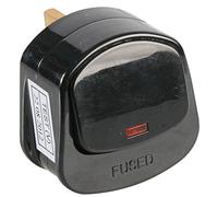 PRO ELEC 13A Switched Plug Top with Neon Indicator - Black | Fused UK Type G Plug