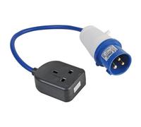 Pro elec 13A Uk Mains Socket To 16A Cee Plug Extension Lead, 1 Gang, 2P+E, 230V, Blue, 350mm For Caravan Campervan Hook Up Generator