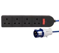PRO ELEC 4-Gang Mains Extension Lead with IEC 60309 Industrial Plug - 13A, 3P+N, 15m Cable - PELB2317