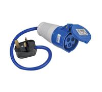PRO ELEC - 16A, 230V, 1 Gang UK 13A Mains Plug to CEE Socket Extension Lead, 2P+E, Blue, 350mm