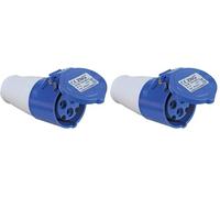 PRO ELEC 16A Industrial Pin & Sleeve Socket, 230V, 2P+E, IP44 Blue Cable Mount Connector - IEC 60309-2 (Pack of 2)
