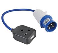 PRO ELEC PELB0138 16A, 230V, 1 Gang UK 13A Mains Socket to CEE Plug Extension Lead, 2P+E, Blue, 350mm