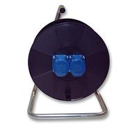 PRO ELEC 2 Gang Empty Cable Drum - 240V 16A Twin Socket Reel, 50m Capacity for 1.5mm² Cable, Heavy-Duty Custom Cable Drum, Black (8062)