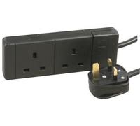 PRO ELEC 2 Gang Extension Lead Black, 3m - 13A, BS 1363/A Compliant
