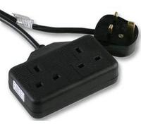Pro-Elec 2 Gang Extension with 5 m Lead Rubber Socket - Black