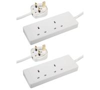 PRO ELEC 2 Gang Mains Extension Lead, 3m, White - 2 Pack, 13A UK Plug, BS 1363/A Compliant